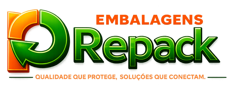 Logo Repack Embalagens nas cores verde e laranja representando soluções sustentáveis em embalagens para delivery e comércio
