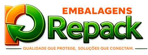 Logo Repack Embalagens nas cores verde e laranja representando soluções sustentáveis em embalagens para delivery e comércio