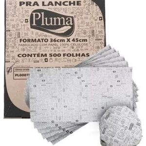 Papel para lanche 36x45cm impresso com película Pluma caixa com 500 folhas